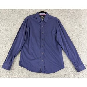 Buttercloth Button Down Shirt Men Large Blue Long Sleeve Knit Regular Fit Cotton